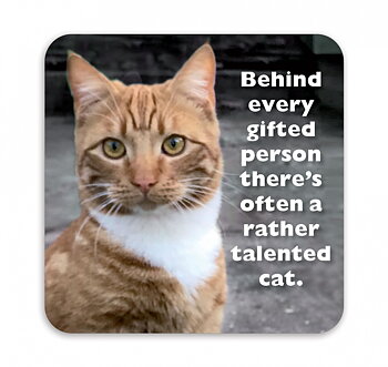 Photocaptions : Behind every gifted person there's often a rather talented cat - glasunderlägg i melamin 