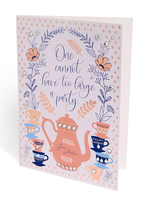 Jane Austen : Tea Party Birthday Embellished Card - kort med pärlor och kuvert - 2