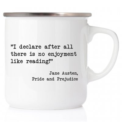 Jane Austen : I declare after all there is no enjoyment like reading! - Emaljmugg med stålkant 