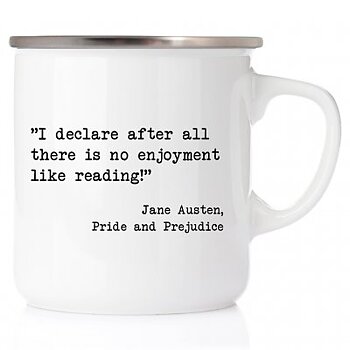 Jane Austen : I declare after all there is no enjoyment like reading! - Emaljmugg med stålkant 