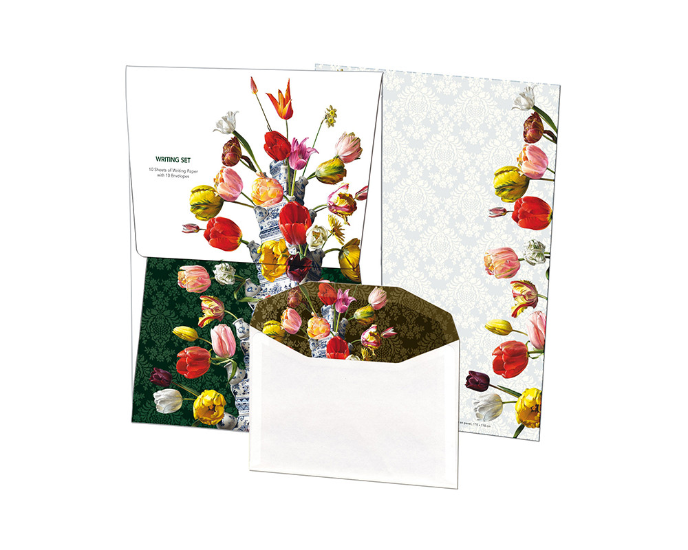 Roman Reisinger : Blomstilleben med tulpanvas - Brevpappersset med 10 papper och kuvert i matchande mapp