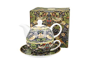 William Morris : Strawberry Thief Blå Tea for One - Tekopp och kanna i presentask 