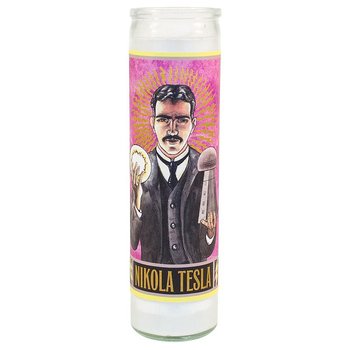 Secular Saints Candle : Nikola Tesla - Votivljus utan doft i glas med bild av Nikola Tesla