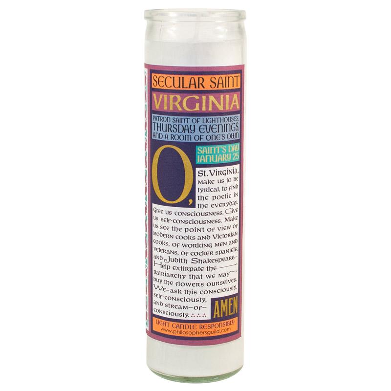 Secular Saints Candle : Virginia Woolf - Votivljus utan doft i glas med bild av Virginia Woolf  - 2