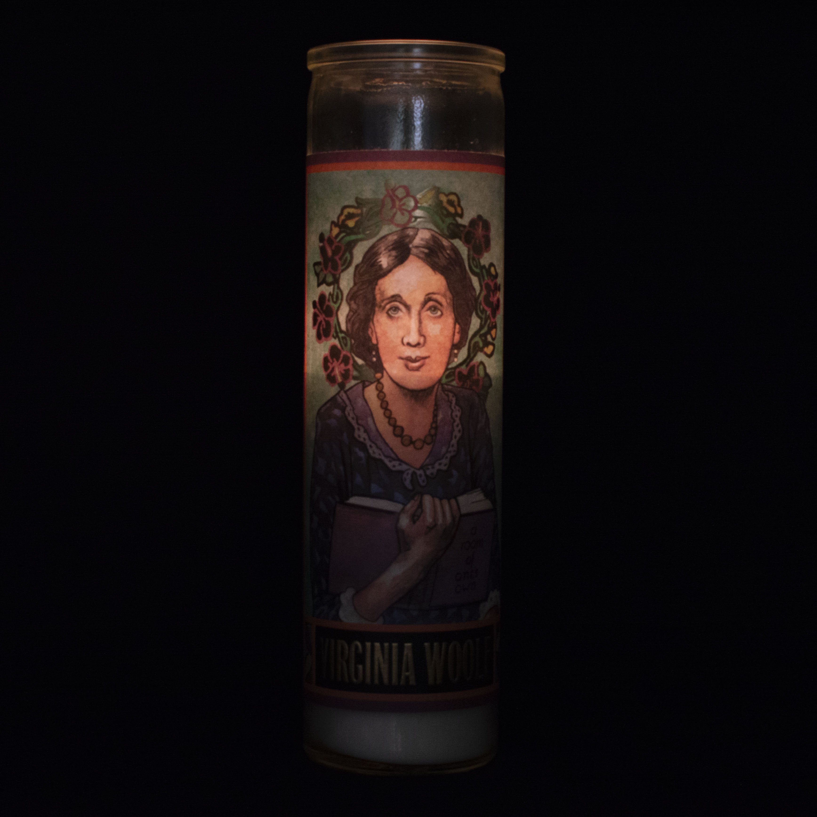 Secular Saints Candle : Virginia Woolf - Votivljus utan doft i glas med bild av Virginia Woolf  - 3