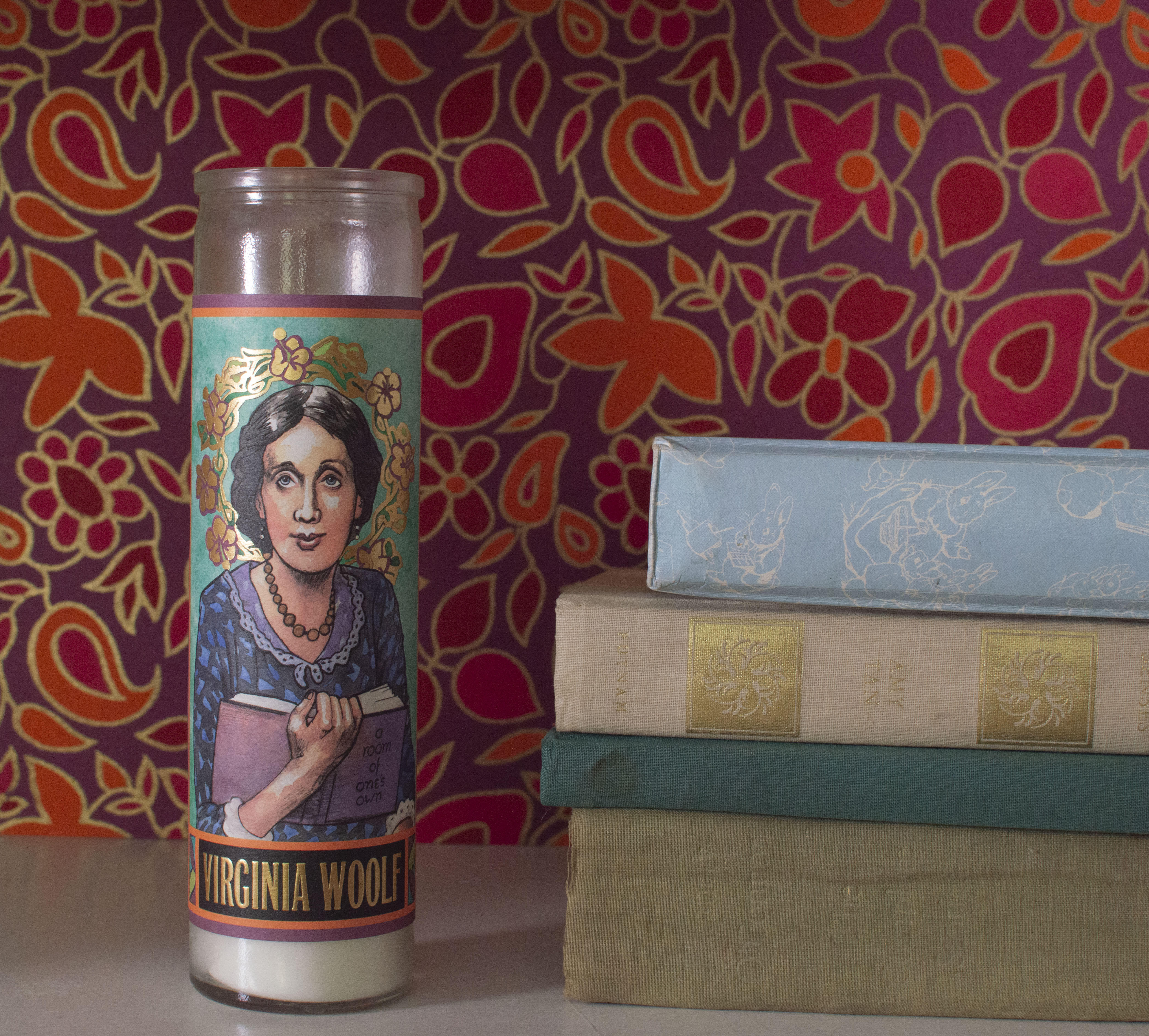 Secular Saints Candle : Virginia Woolf - Votivljus utan doft i glas med bild av Virginia Woolf  - 4