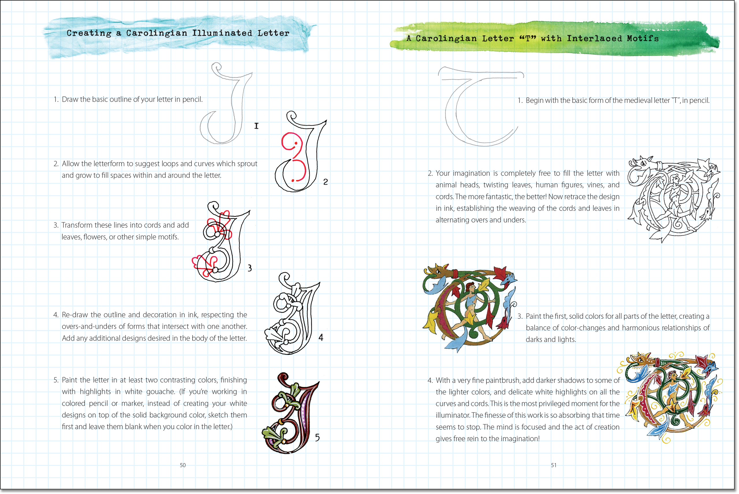 Illuminated letters sketchbook :  skrivbok med rutade blad för att lära sig att göra illuminerade bokstäver  - 6