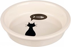 Keramikskål katt, vit med tryck