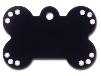 Graverad ID-bricka BEN L svart med strass 2x4 cm