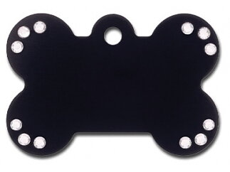 Graverad ID-bricka BEN L svart med strass 2x4 cm