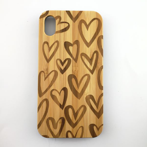 Cover iPhone X/XS - Real wood with print - Hearts
