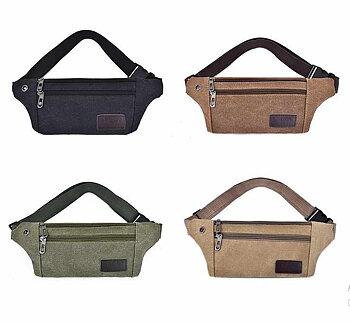 Waist Bag - 3 Compartment Canvas Adjustable