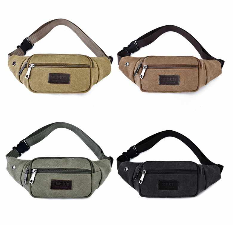 Waist Bag - 3 Compartments Canvas Adjustable Different Colors - 5