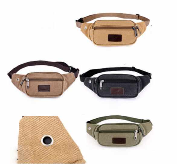 Waist Bag - 3 Compartments Canvas Adjustable Different Colors - 2