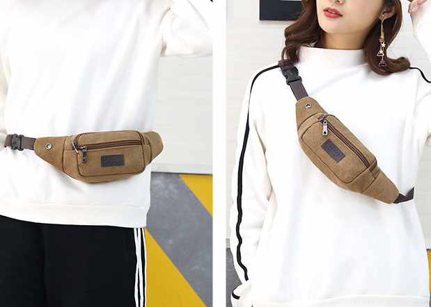 Waist Bag - 3 Compartments Canvas Adjustable Different Colors - 3