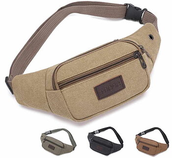 Waist Bag - 3 Compartments Canvas Adjustable Different Colors