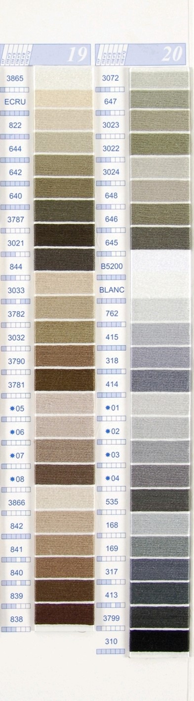 DMC moulinégarn 25 Färgkarta rad 19-20