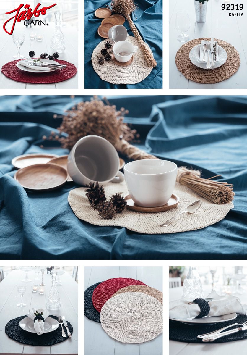 Raffia - VIRKADE TALLRIKSUNDERLÄGG OCH SERVETTRING