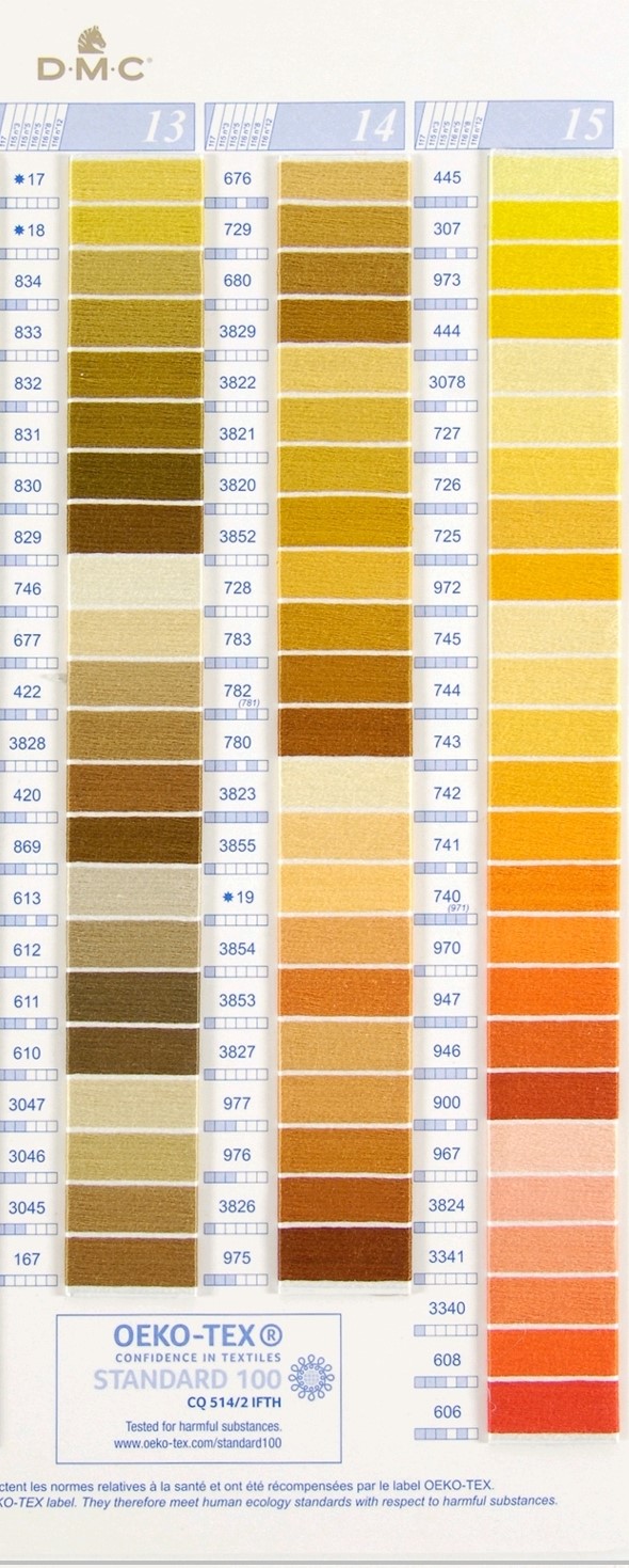 DMC moulinégarn 25 Färgkarta 13-15