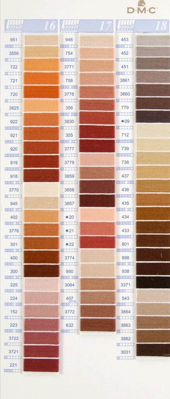 DMC moulinégarn 25 Färgkarta 16-18