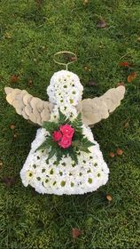 Begravningsblomma vacker ängel i vitt och guld - nr 702