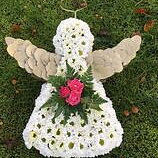 Begravningsblomma vacker ängel i vitt och guld - nr 702