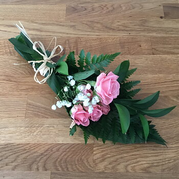 Handbukett begravning med rosa rosor - nr 610