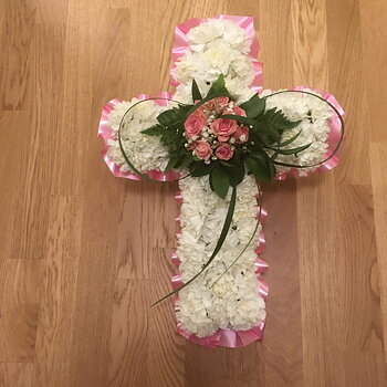Begravningsblomma blomsterdekoration rosa kors - nr 715