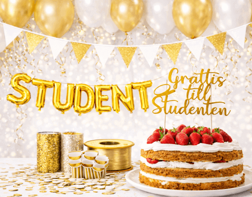 Studentdekoration PAKET Premium Vit/Guld 