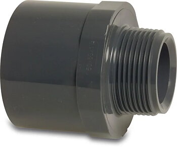 PVC-Övergångsnippel 63/75 mm x 1 1/4" limsockel/limkoppling till utvändig gänga 10bar