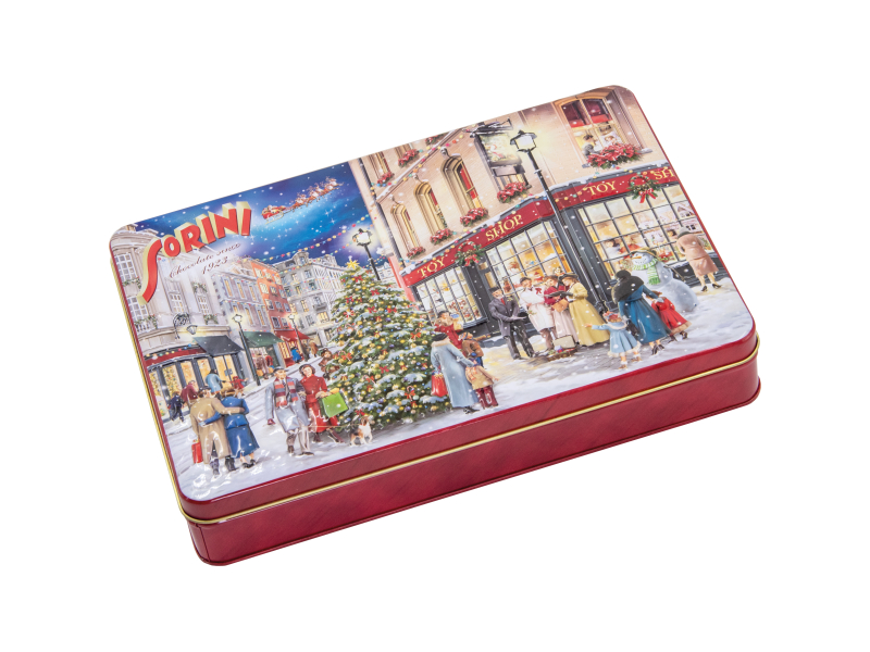 Chokladask Christmas Time - Vintage metallask med mjölkchokladkulor fyllda med hasselnötskräm - 2
