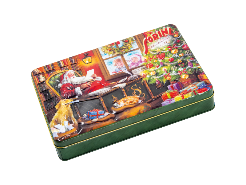 Chokladask Christmas Time - Vintage metallask med mjölkchokladkulor fyllda med hasselnötskräm - 3