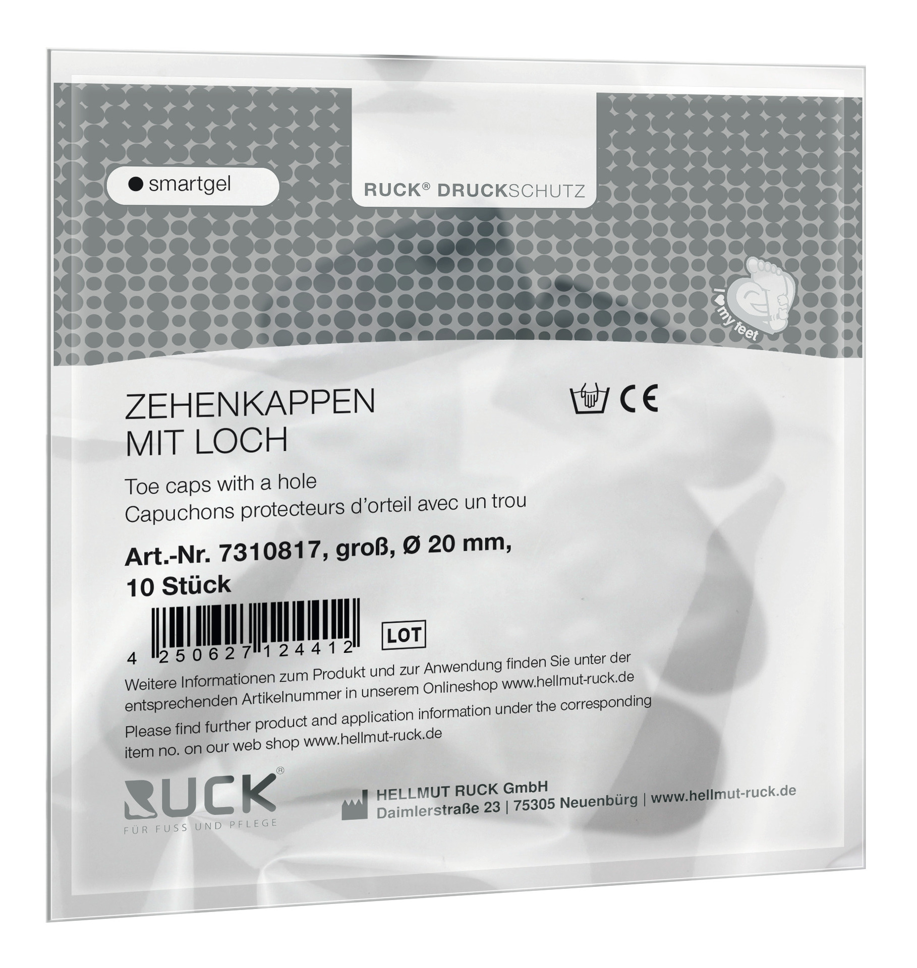 RUCK® AVLASTNING Smartgel, Tåhätta med ventilationshål, stor, 20 mm, 10 st