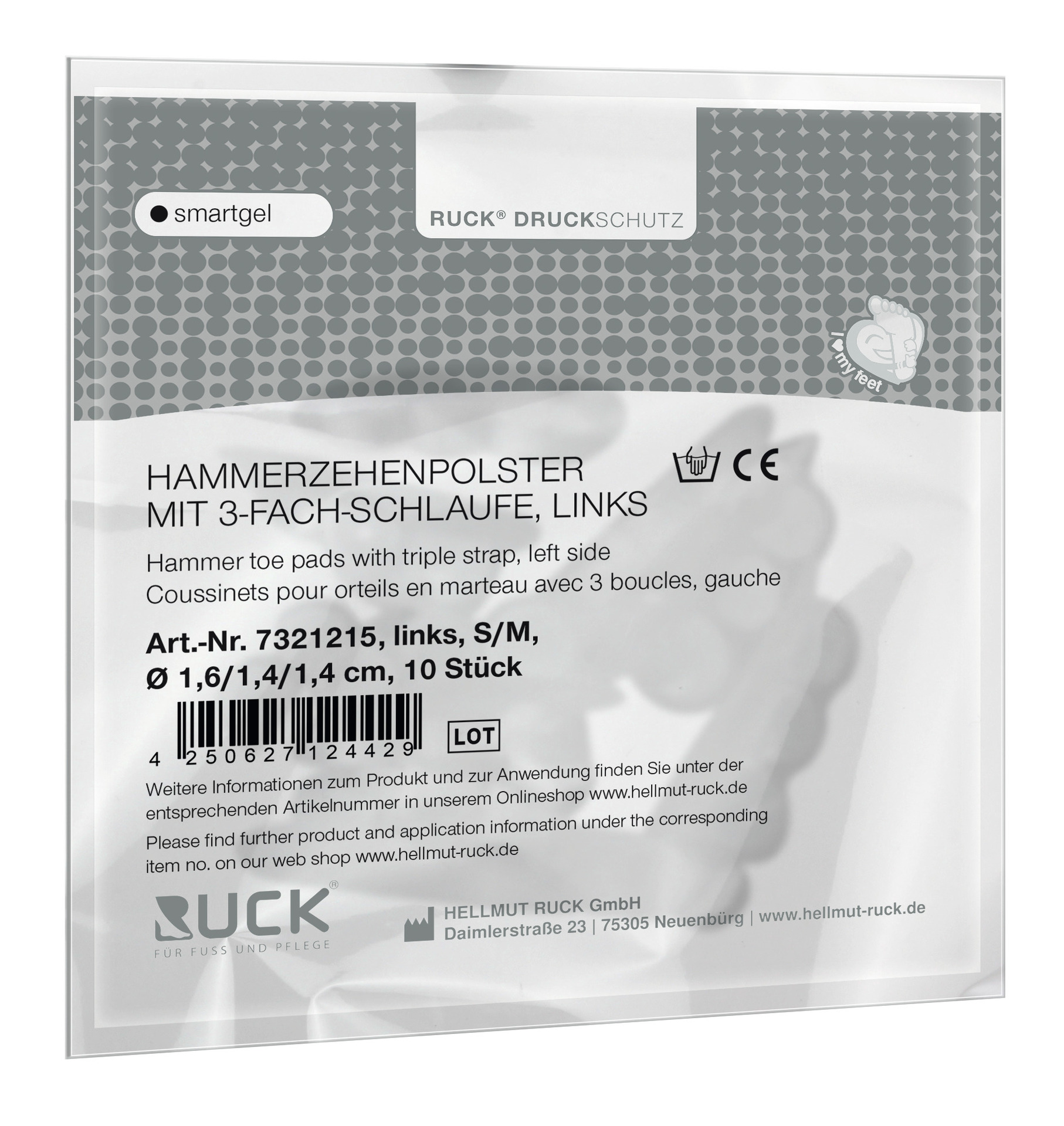 RUCK® AVLASTNING Smartgel, Hammartå 3-slinga (vänster, S/M), 10 stycken
