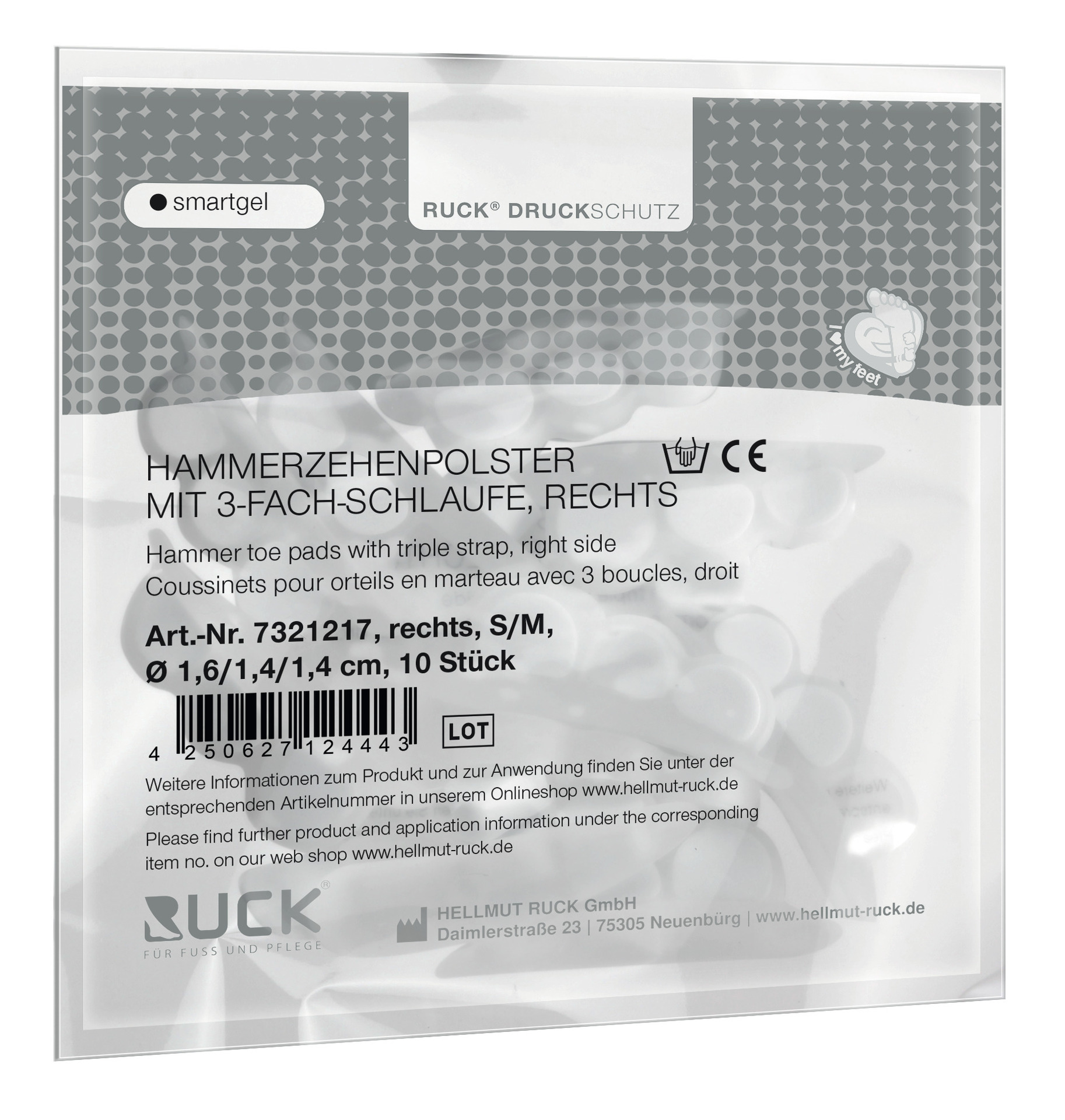 RUCK® AVLASTNING Smartgel, Hammartå 3-slinga (höger, S/M), 10 stycken