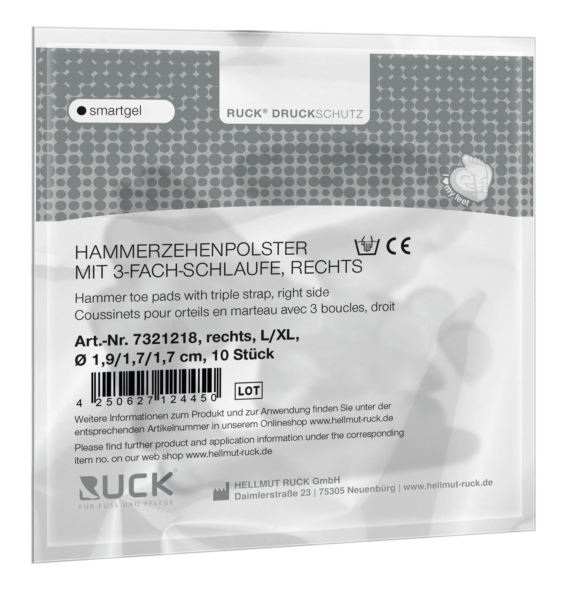 RUCK® AVLASTNING Smartgel, Hammartå 3-slinga (höger, L/XL), 10 stycken