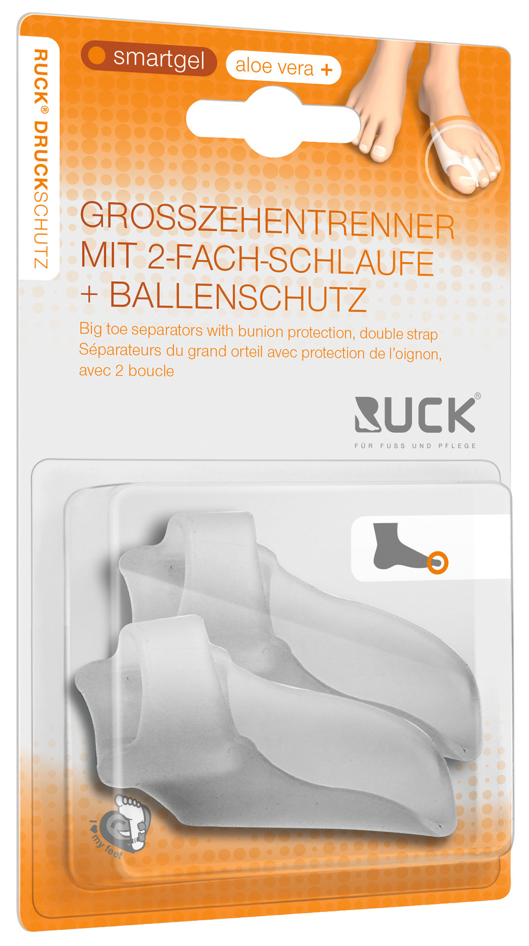 RUCK® AVLASTNING Smartgel, stortåspridare med Hallux-Valgus skydd (2 st)