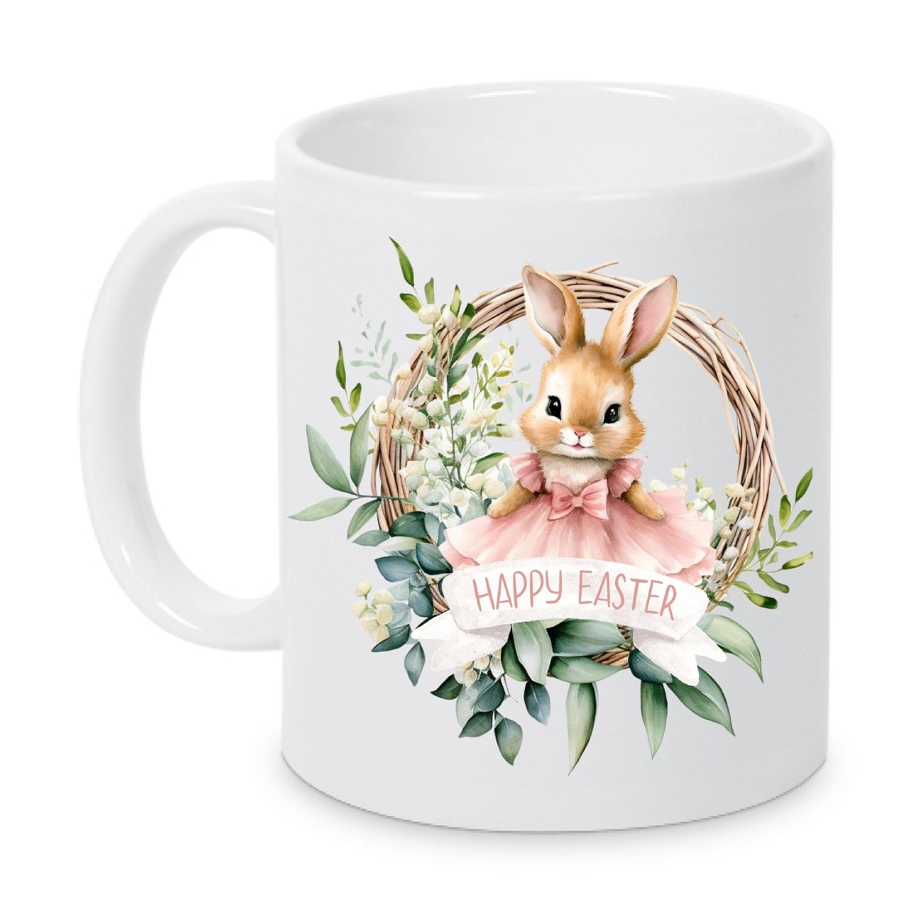 Mugg - Påsk - Kanin i krans - 2 motiv rosa/blå - 2