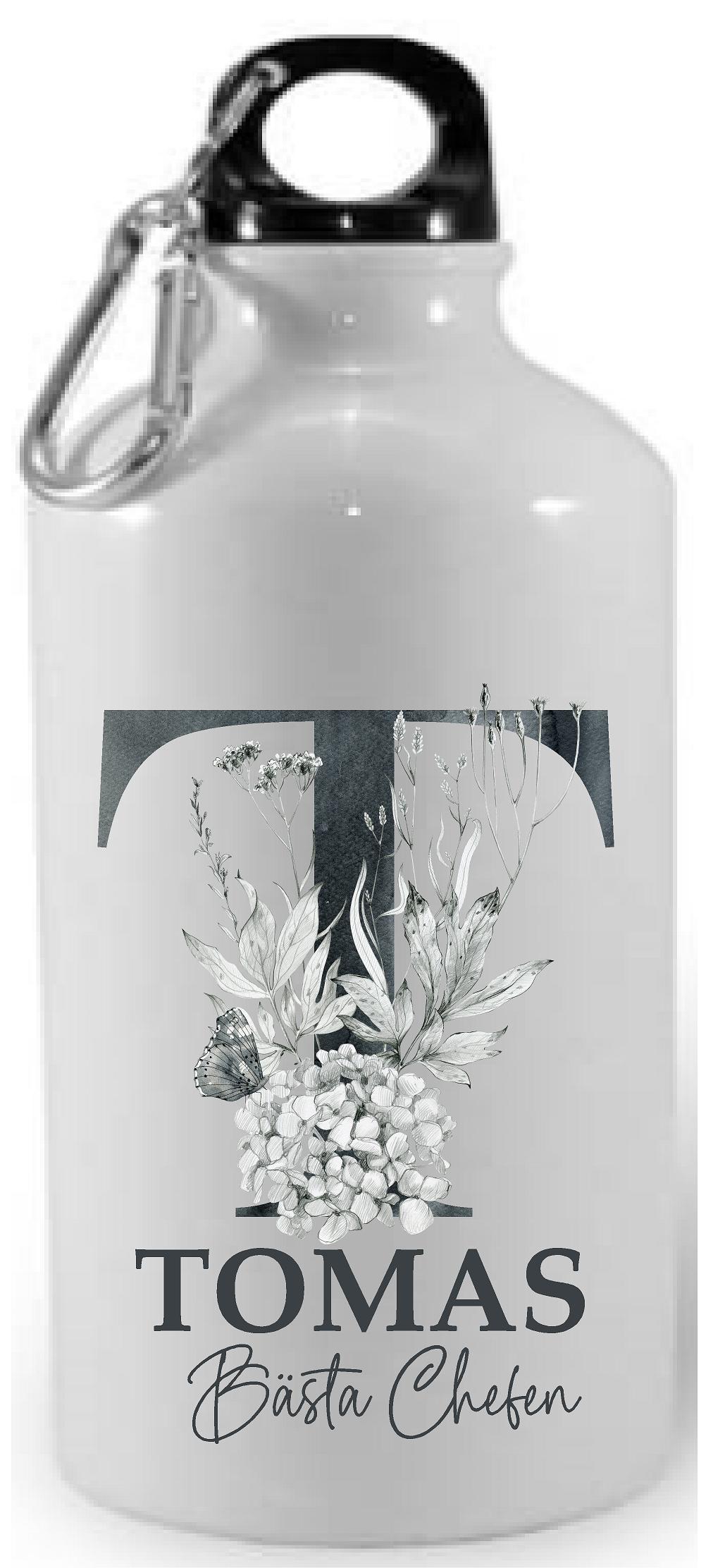 Vattenflaska - Bokstav - Blomma grå