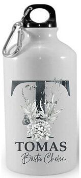 Vattenflaska - Bokstav - Blomma grå