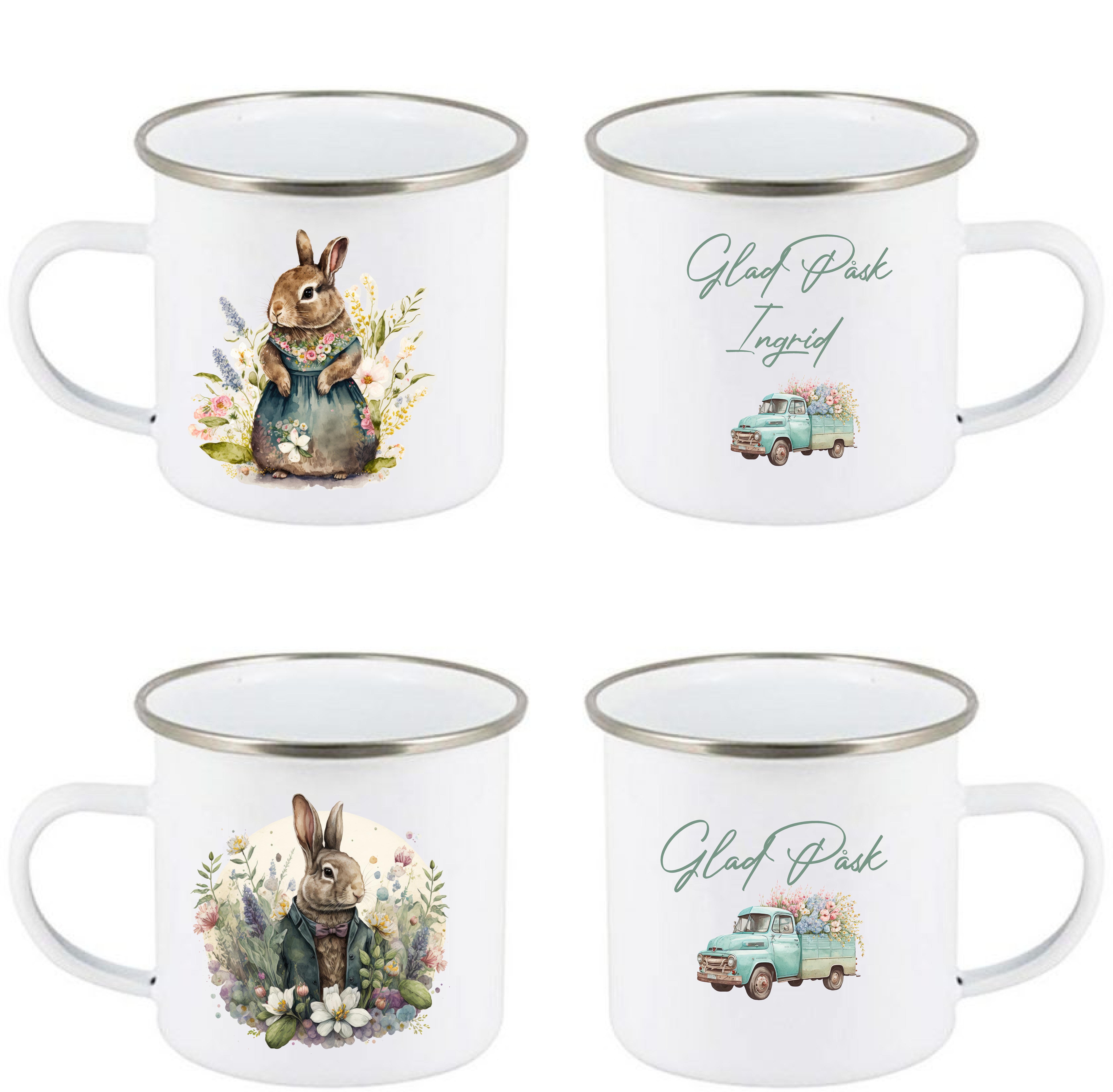 Mugg - Påsk - Kanindam/Kaninherre - grön - 2