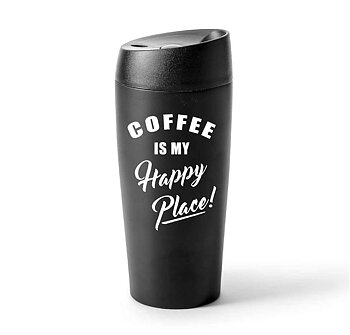 Bilmugg - Coffee is my happy place - svart/silver/guld - 2 storlekar 