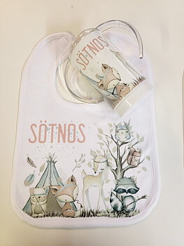 Paketpris: Nappflaska och haklapp - Boho djur