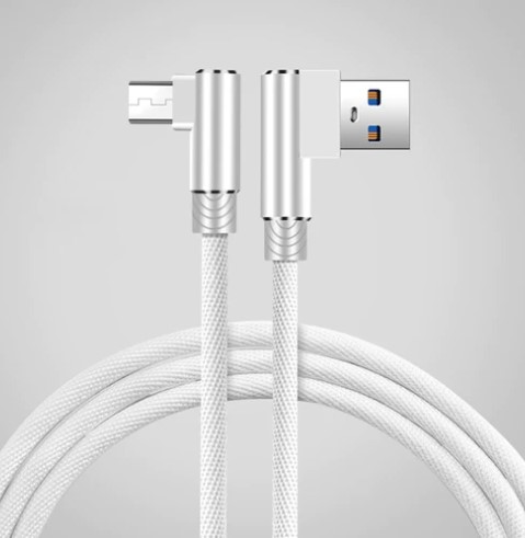 Vinklad USB C till vinklad USB A kabel för synkning och laddning vit 1m