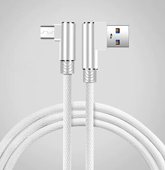 Vinklad USB C till vinklad USB A kabel för synkning och laddning vit 3m