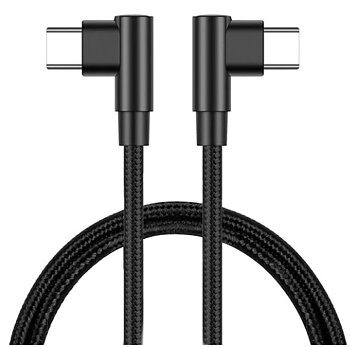 Vinklad USB C till vinklad USB A kabel för synkning och laddning svart 2m