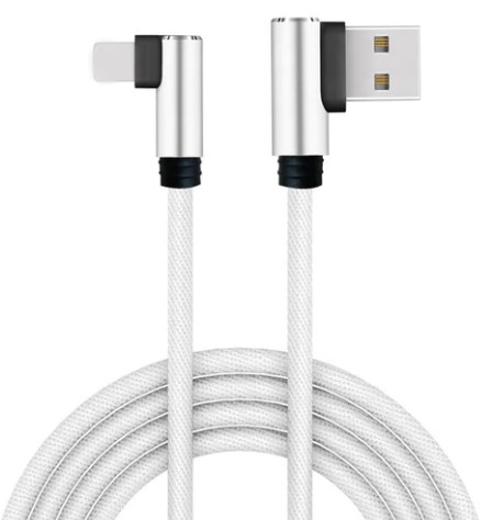 Vinklad Apple Lightning (Non MFI) till vinklad USB A kabel för synkning och laddning vit 3m