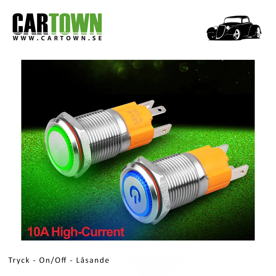 Push button HotRod Momentary 16mm, White, Green - 3