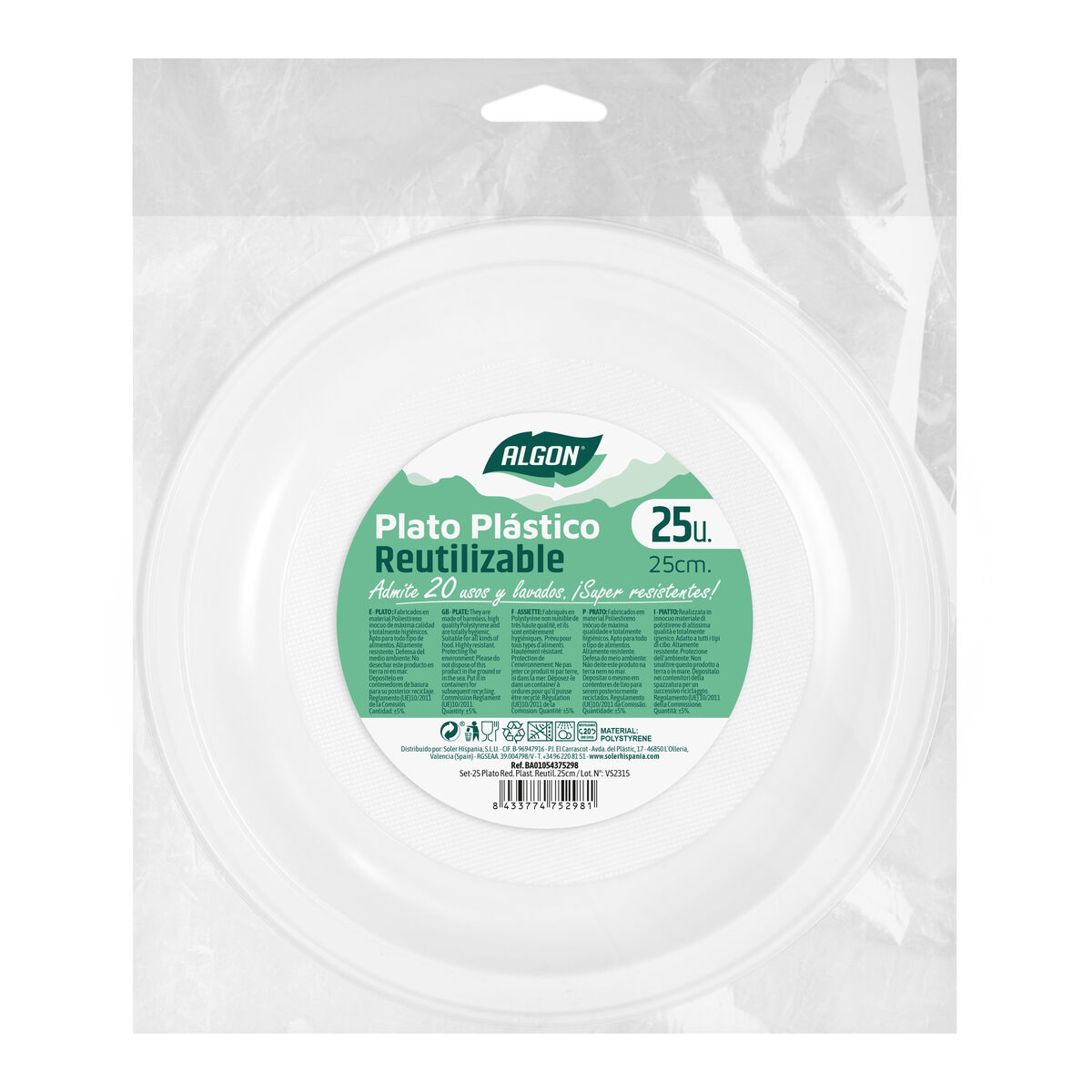 Set med återanvändbara tallrikar Algon Rund Vit 25 x 25 x 1,5 cm Plast 25 antal - 2