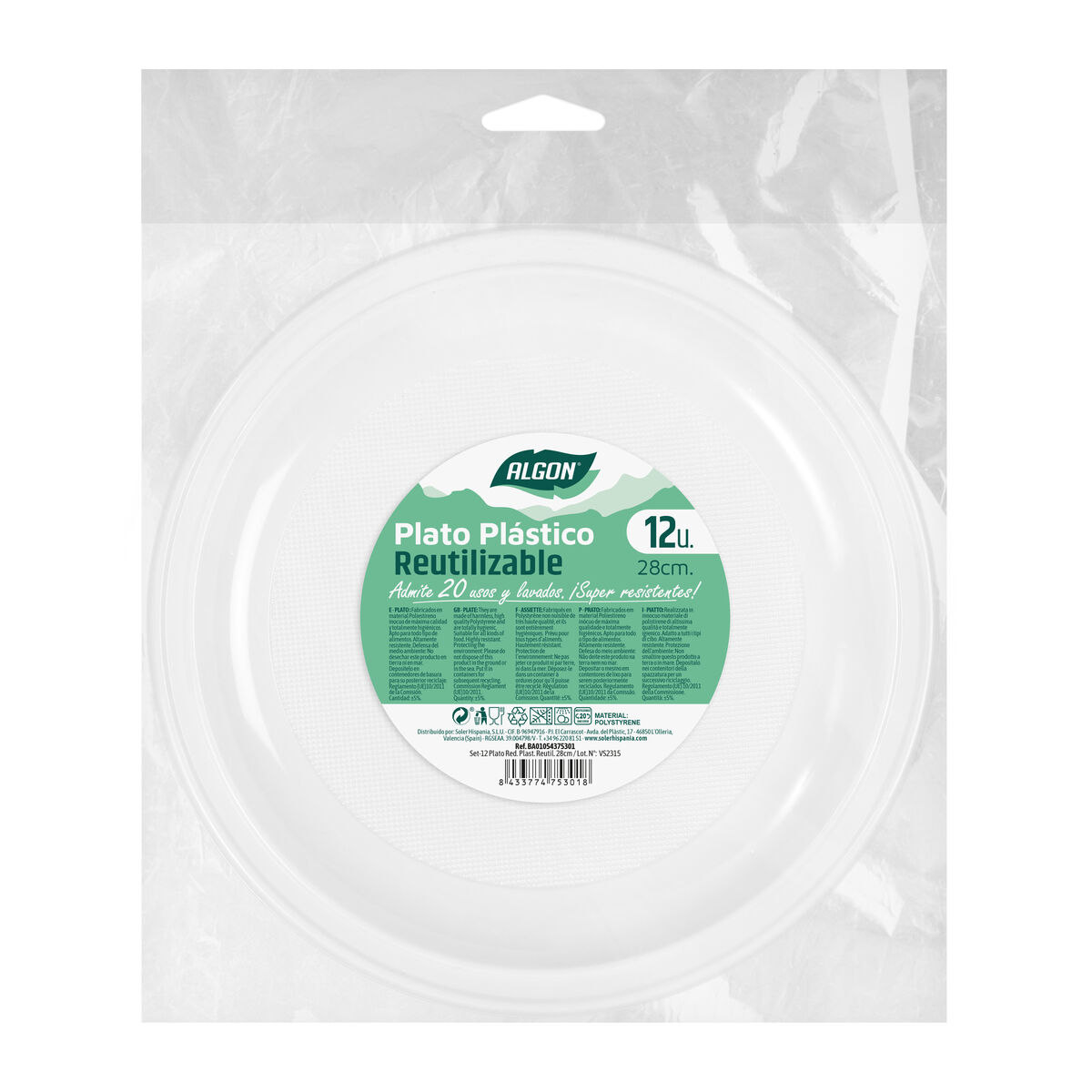 Set med återanvändbara tallrikar Algon Rund Vit 28 cm Plast 12 antal - 2
